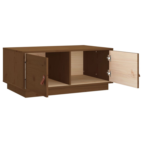 Anicet Pinewood Coffee Table With 2 Doors In Honey Brown