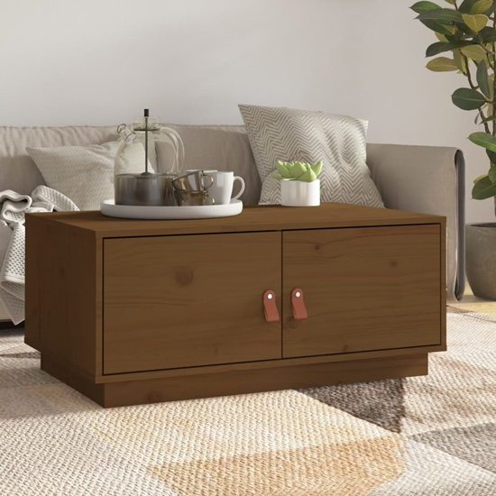 Anicet Pinewood Coffee Table With 2 Doors In Honey Brown