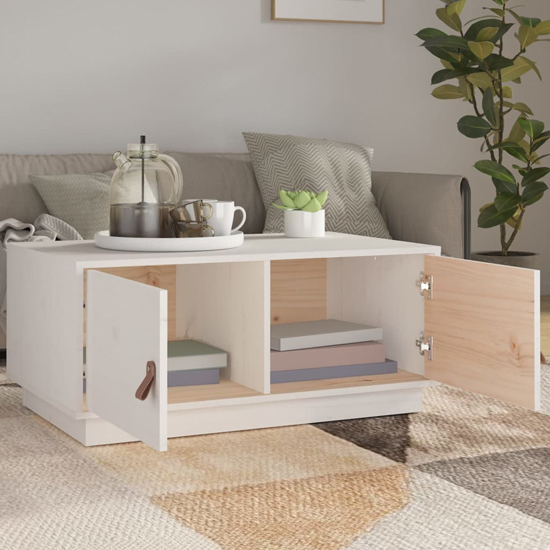 Anicet Pinewood Coffee Table With 2 Doors In White