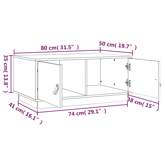 Anicet Pinewood Coffee Table With 2 Doors In White