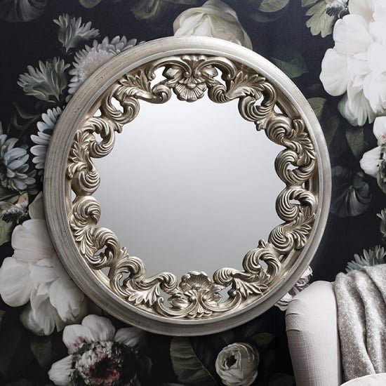 Product photograph of Anna Wall Mirror Round In Silver With Ornate Frame from Furniture in Fashion