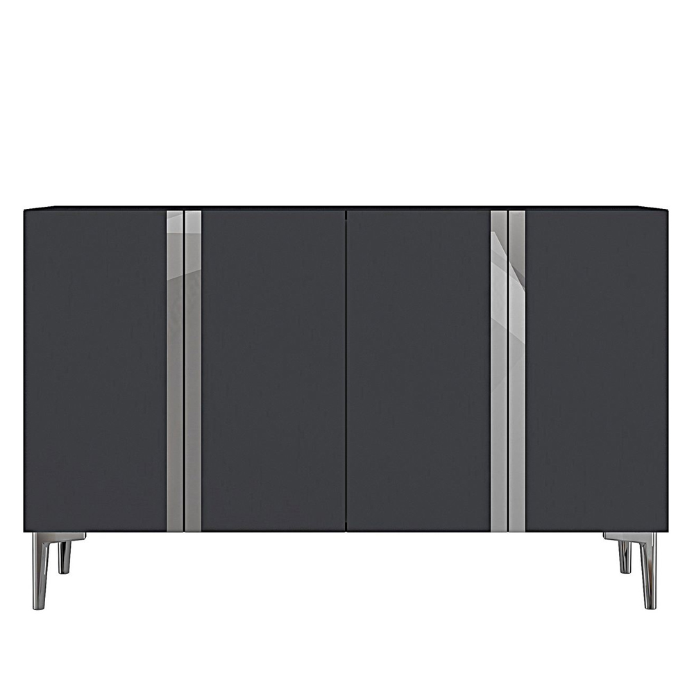 Anka Wooden Sideboard with 4 Doors in Anthracite and Silver