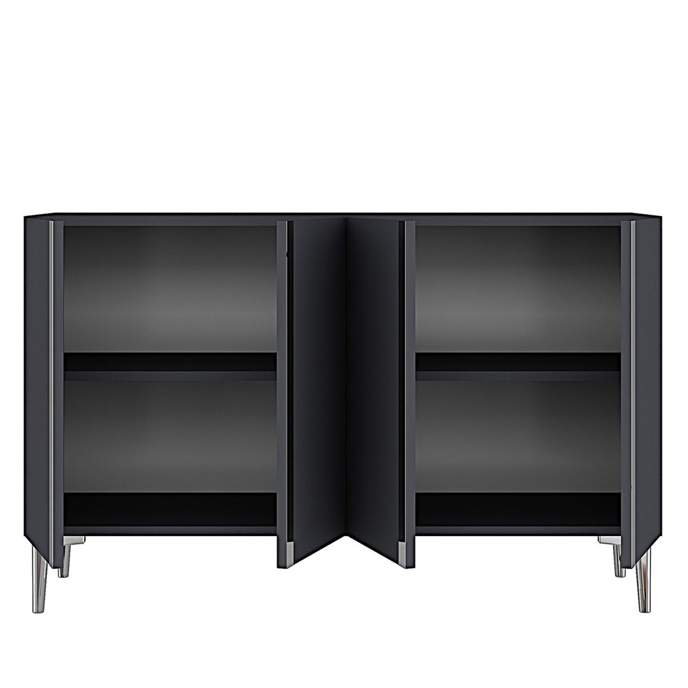 Anka Wooden Sideboard with 4 Doors in Anthracite and Silver