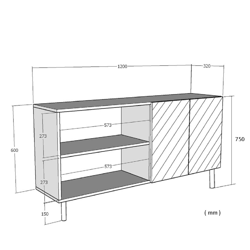 Anka Wooden Sideboard with 4 Doors in Anthracite and Silver