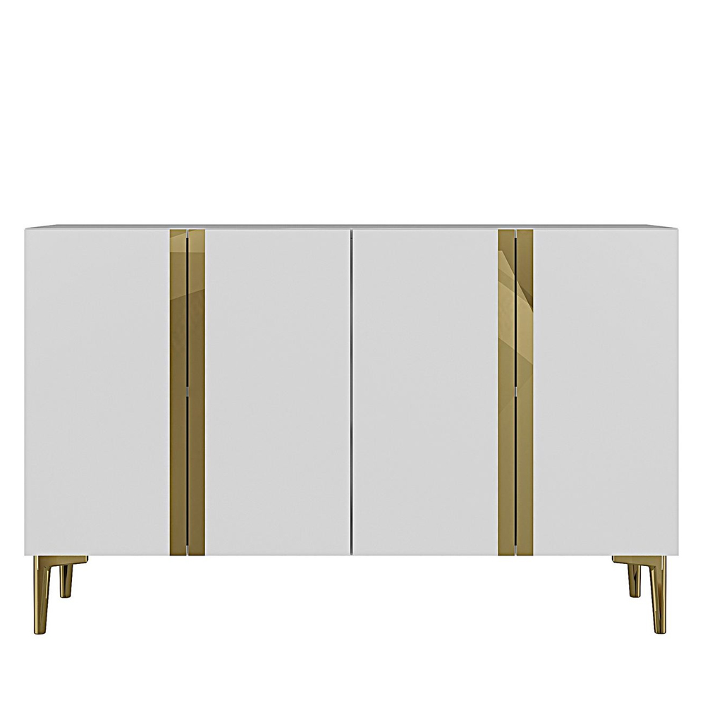 Anka Wooden Sideboard with 4 Doors in White and Gold