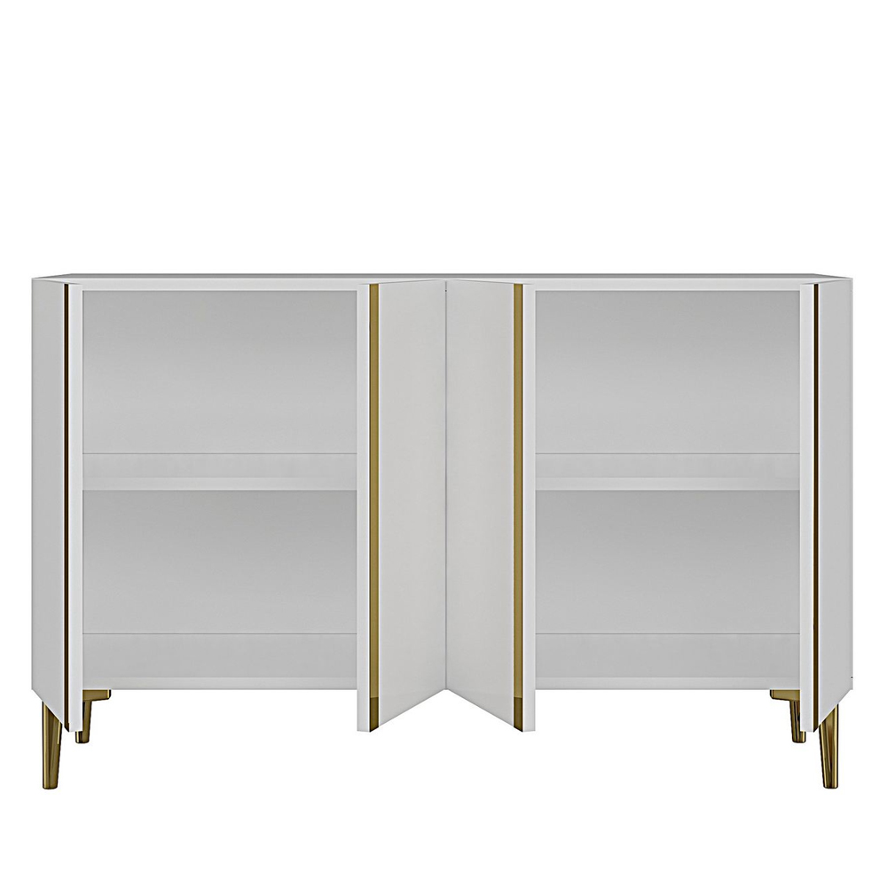 Anka Wooden Sideboard with 4 Doors in White and Gold