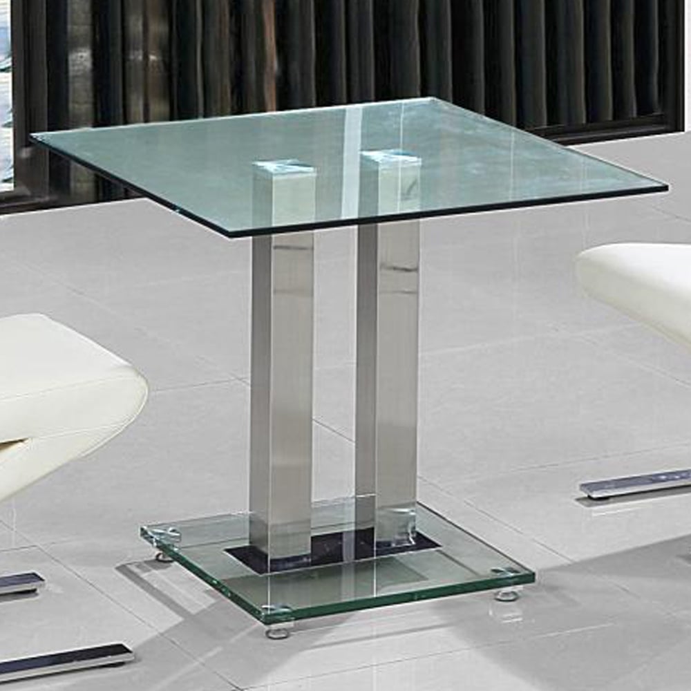 Ankaria Clear Glass Square Dining Table With Chrome Base