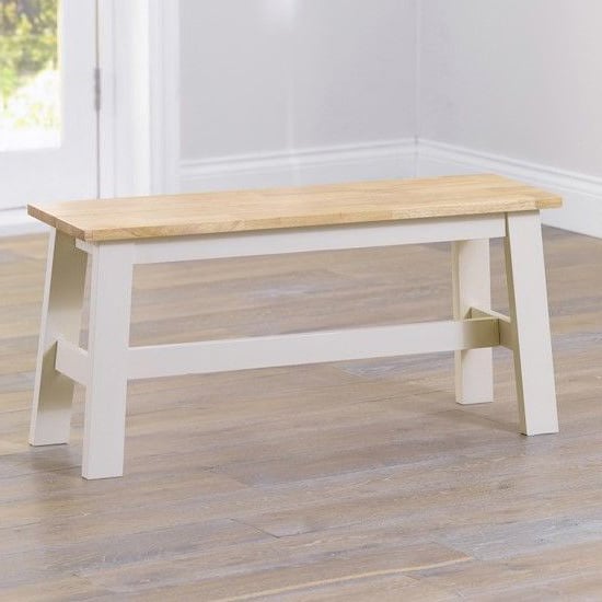 Ankila 95cm Wooden Dining Bench In Oak And Cream