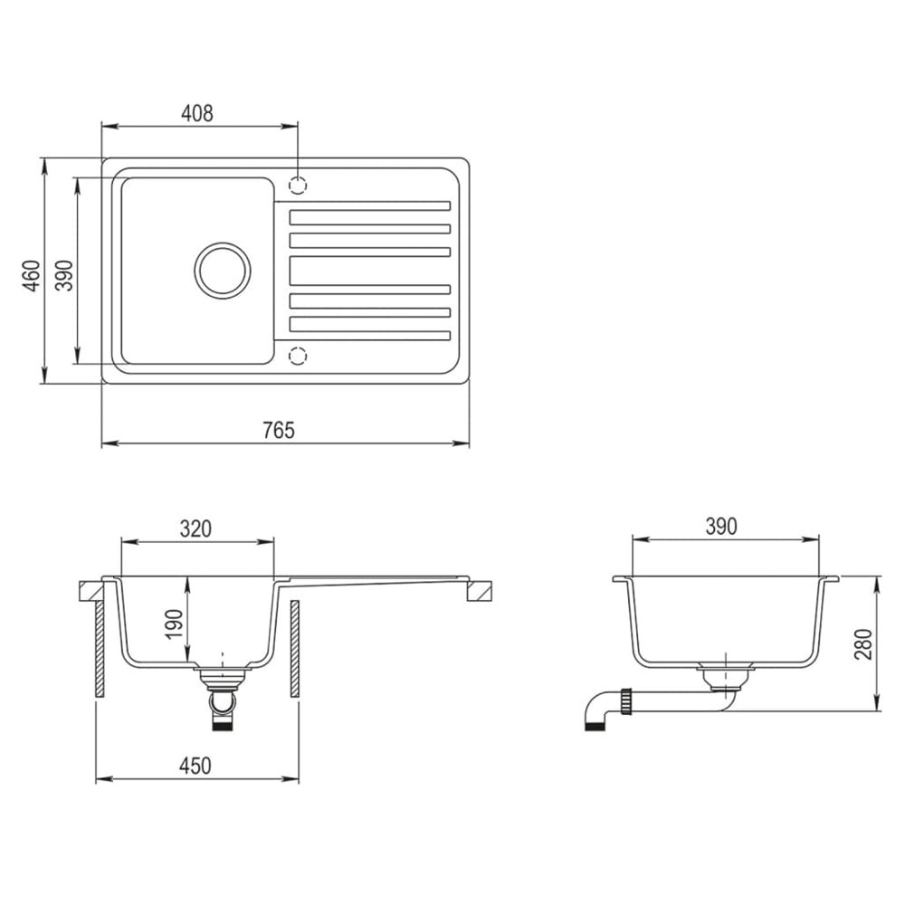 Anna Quartz and Resin 1.0 Bowl Kitchen Sink With Waste Kit 765mm L x 460mm W In Beige