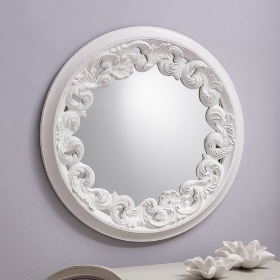 Product photograph of Anna Wall Mirror Round In White With Ornate Frame from Furniture in Fashion