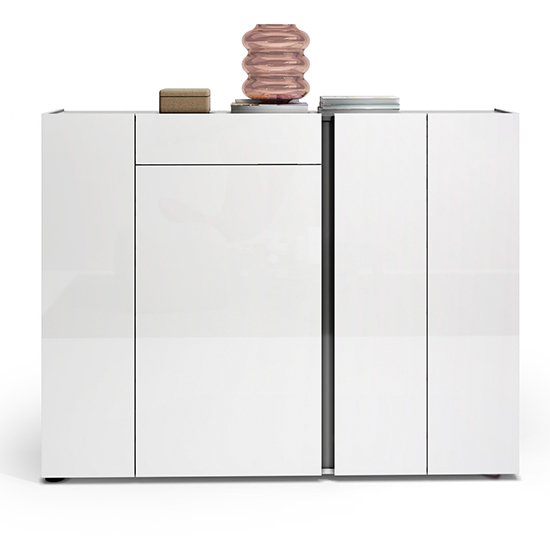 Noah High Gloss Shoe Cabinet 4 Doors 1 Drawer In White Anthracite