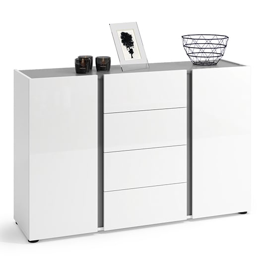 Product photograph of Noah High Gloss Sideboard 2 Doors 4 Drawers In White Anthracite from Furniture in Fashion