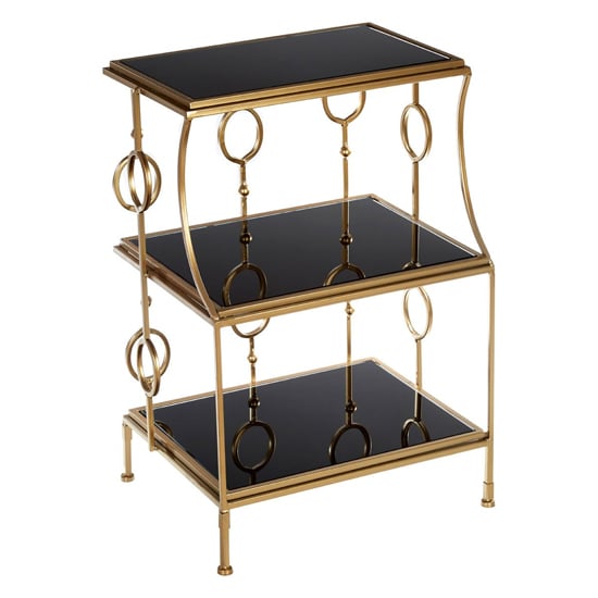 Product photograph of Annie Black Glass 3 Tier Shelving Unit With Gold Frame from Furniture in Fashion