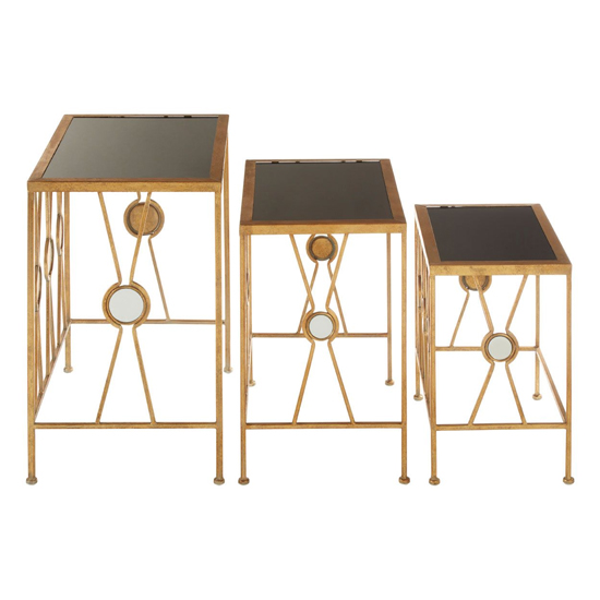 Annie Black Glass Top Nest Of 3 Tables With X Design Gold Frame_3