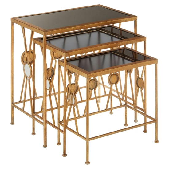 Read more about Annie black glass top nest of 3 tables with x design gold frame