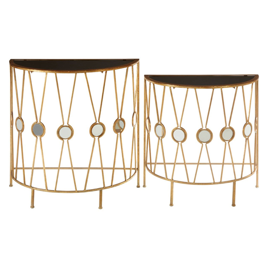 Annie Curved Glass Set Of 2 Console Tables With Gold Frame