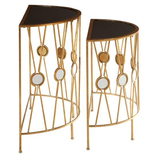 Annie Curved Glass Set Of 2 Console Tables With Gold Frame