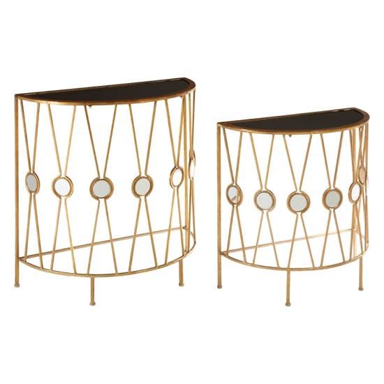 Product photograph of Annie Curved Glass Set Of 2 Console Tables With Gold Frame from Furniture in Fashion