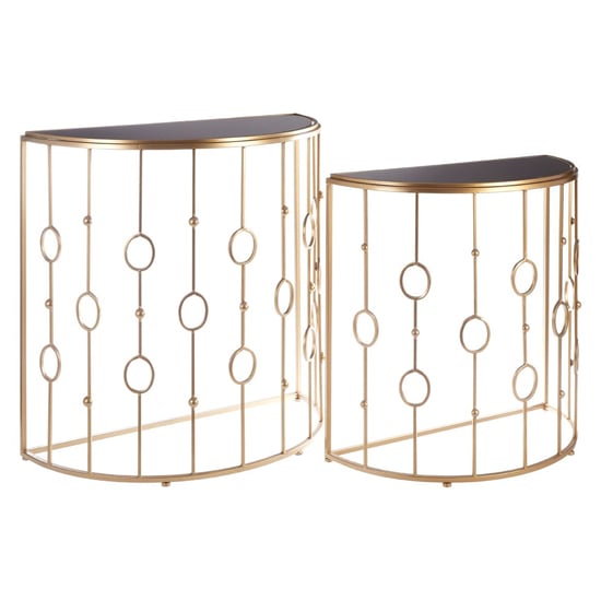 Annie Glass Set Of 2 Console Tables With Art Deco Gold Frame_1