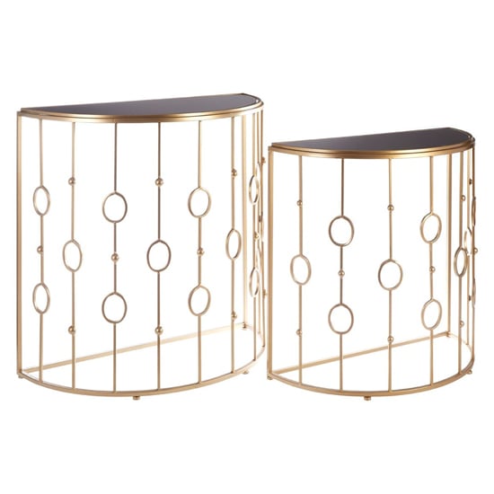 Photo of Annie glass set of 2 console tables with art deco gold frame