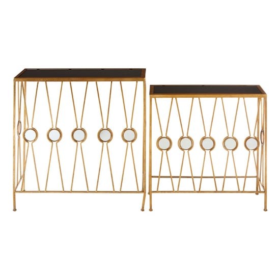 Annie Rectangular Glass Set Of 2 Console Tables With Gold Frame_3
