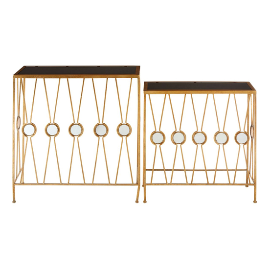 Annie Rectangular Glass Set Of 2 Console Tables With Gold Frame