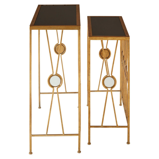 Annie Rectangular Glass Set Of 2 Console Tables With Gold Frame