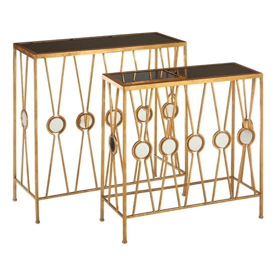 Photo of Annie rectangular glass set of 2 console tables with gold frame