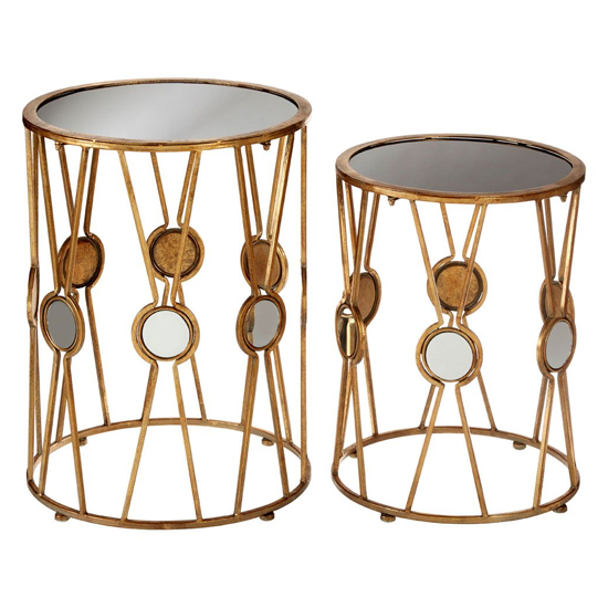 Annie Round Glass Set Of 2 Side Tables With Gold Frame_2