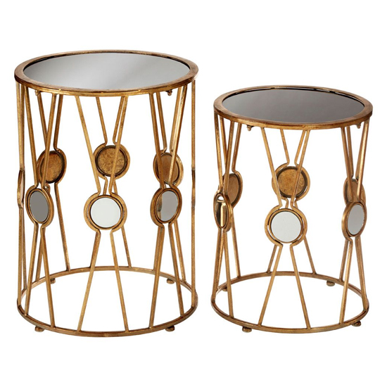 Annie Round Glass Set Of 2 Side Tables With Gold Frame