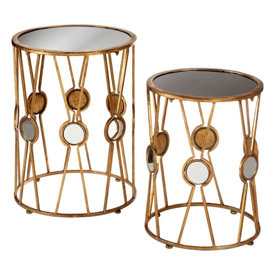Annie Round Glass Set Of 2 Side Tables With Gold Frame