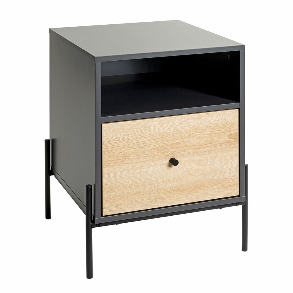Anniston Wooden Bedside Cabinet With 1 Drawer In Anthracite Oak