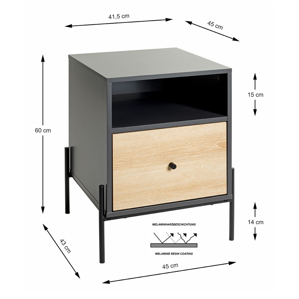 Anniston Wooden Bedside Cabinet With 1 Drawer In Anthracite Oak