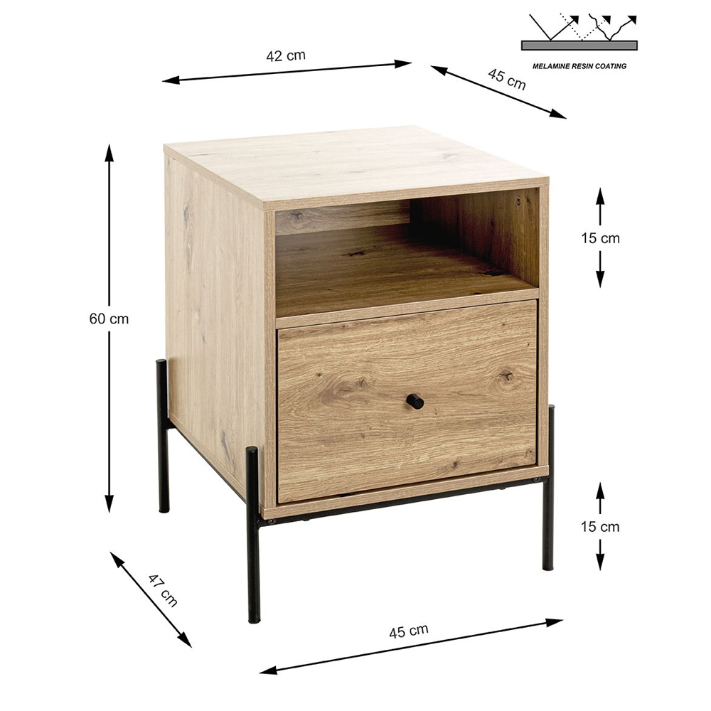 Anniston Wooden Bedside Cabinet With 1 Drawer In Oak