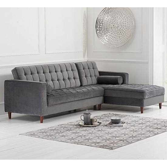 Annuli Velvet Left Facing Corner Chaise Sofa In Grey_1