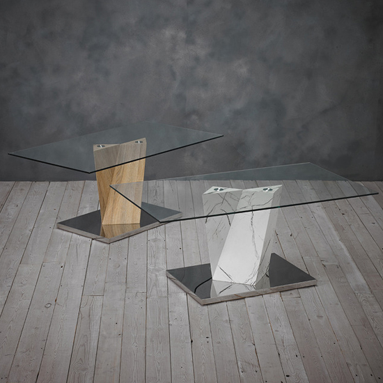 Anosty Clear Glass Coffee Table With Marble Effect Support_2