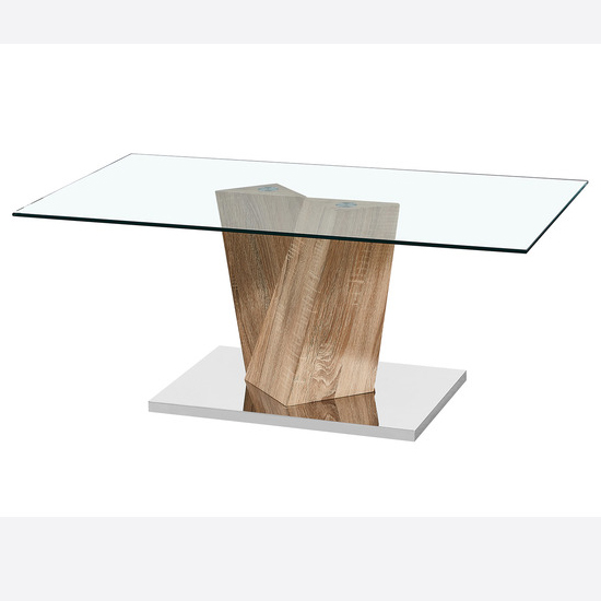 Anosty Clear Glass Coffee Table With Oak Effect Support_1
