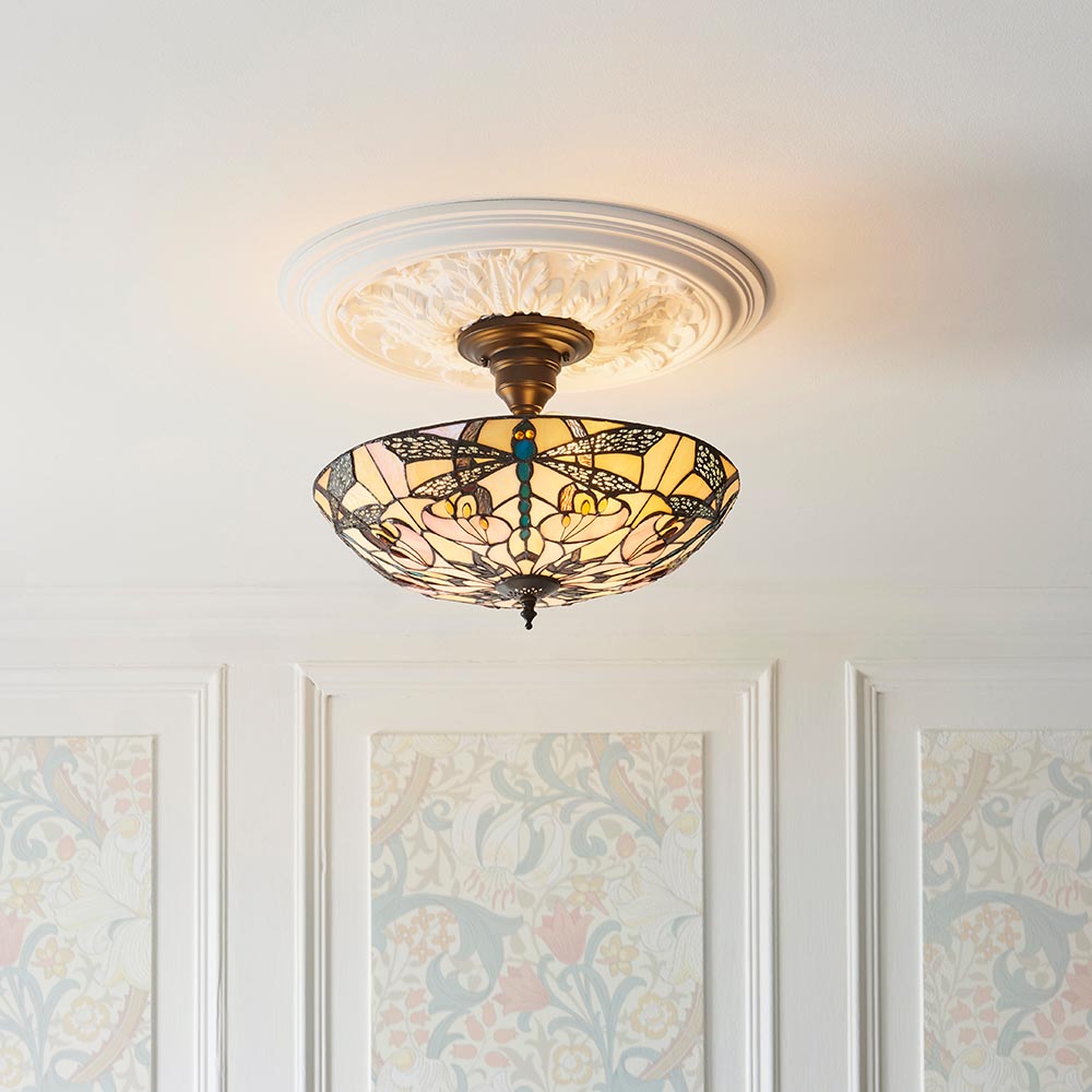 Anqing 2 Light Glass Semi Flush Ceiling Light In Satin Black
