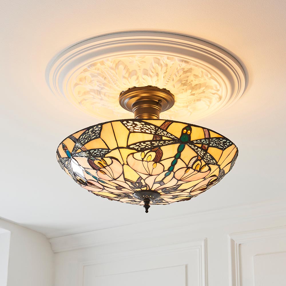 Anqing 2 Light Glass Semi Flush Ceiling Light In Satin Black