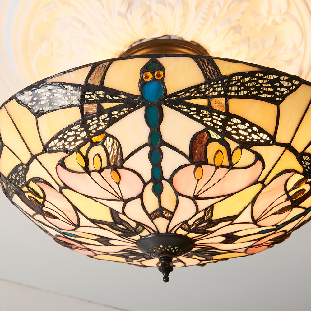 Anqing 2 Light Glass Semi Flush Ceiling Light In Satin Black