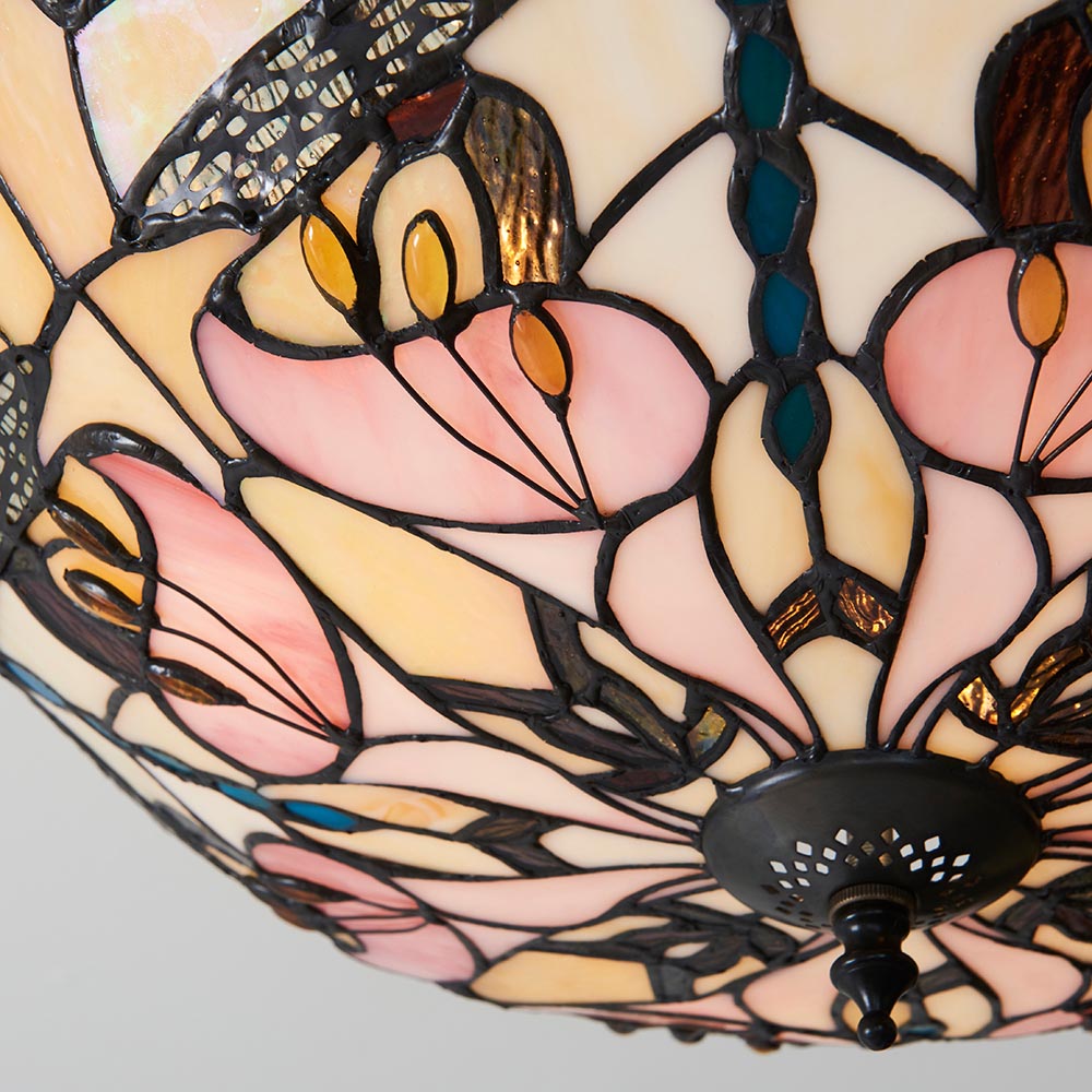 Anqing 2 Light Glass Semi Flush Ceiling Light In Satin Black