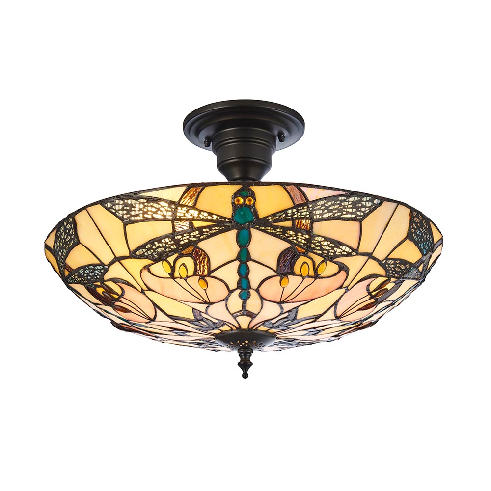 Anqing 2 Light Glass Semi Flush Ceiling Light In Satin Black