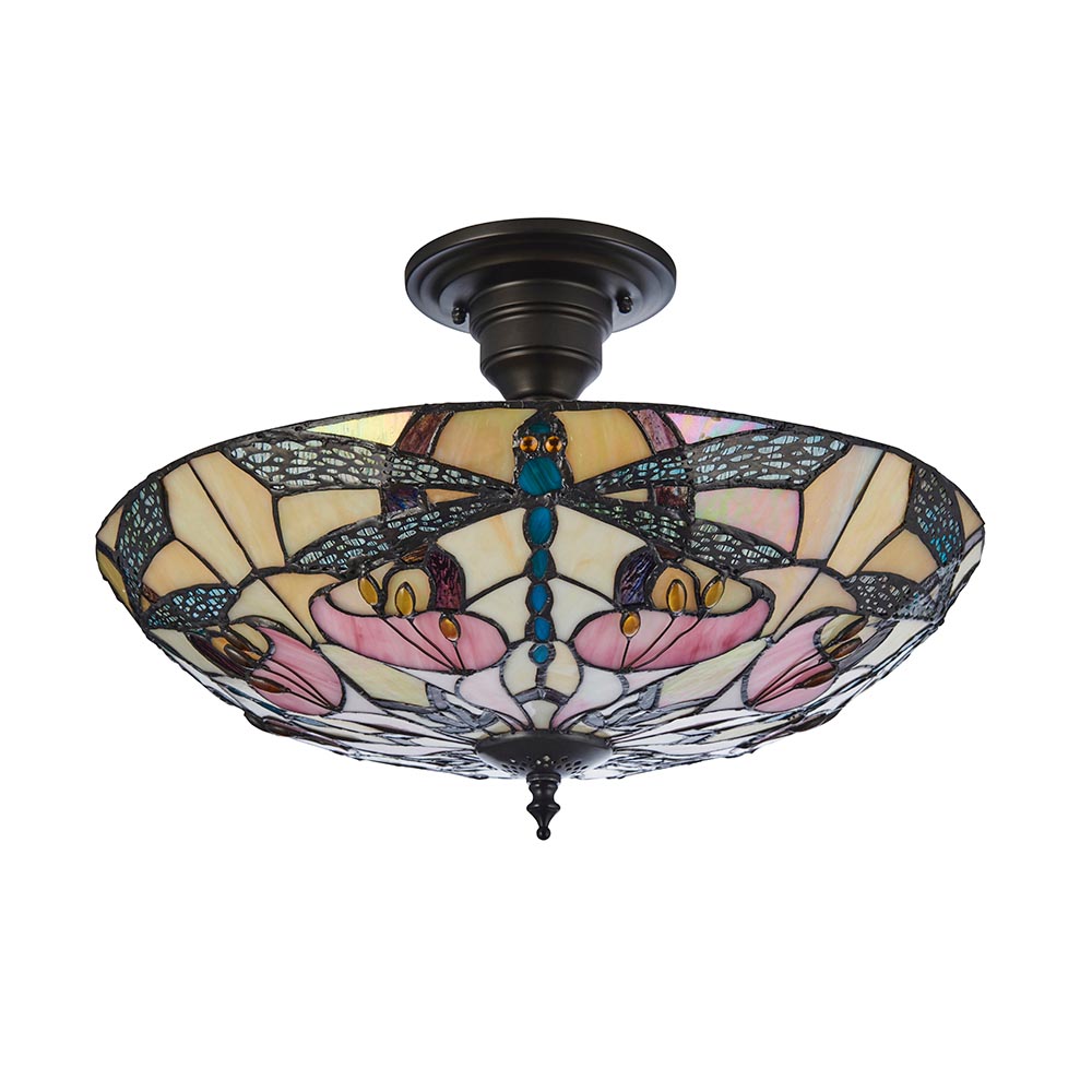 Anqing 2 Light Glass Semi Flush Ceiling Light In Satin Black