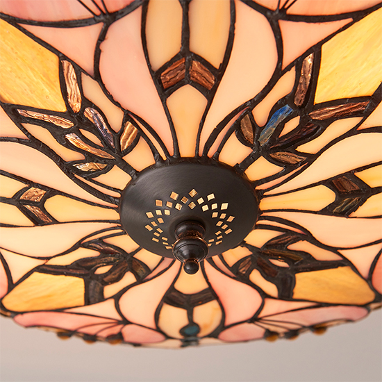 Anqing Large Tiffany Glass Flush Ceiling Light In Dark Bronze