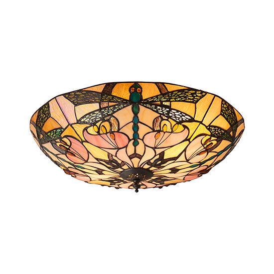 Anqing Large Tiffany Glass Flush Ceiling Light In Dark Bronze