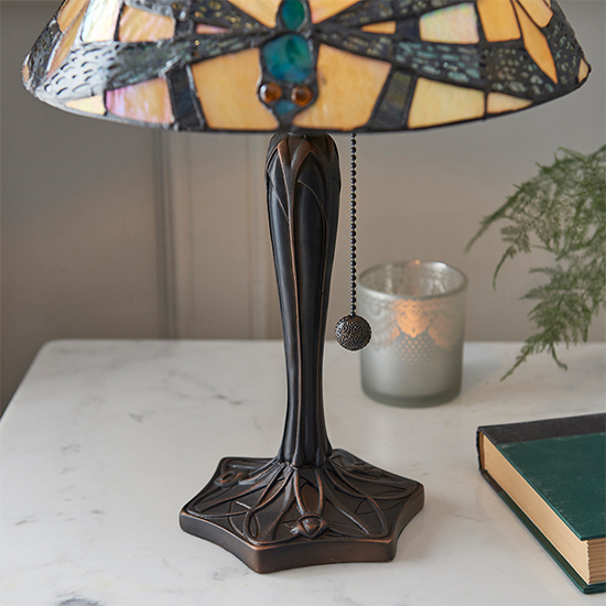 Anqing Small Tiffany Glass Table Lamp In Dark Bronze_3