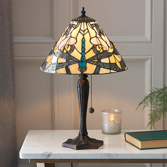 Anqing Small Tiffany Glass Table Lamp In Dark Bronze_1
