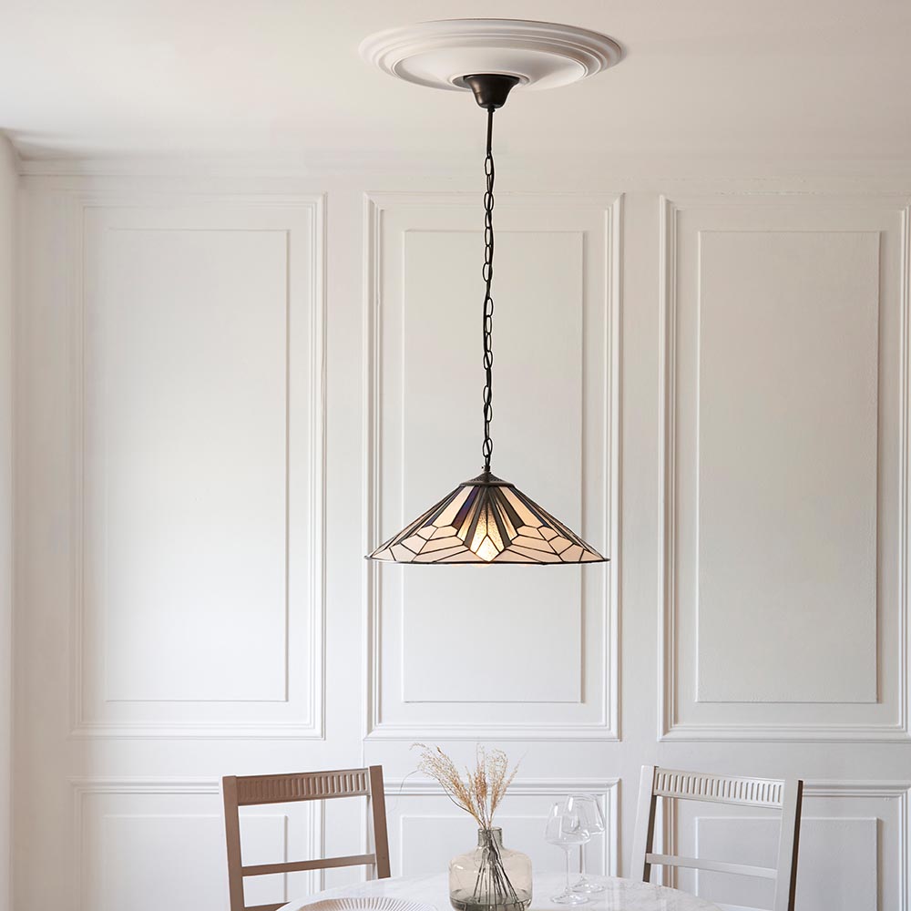 Anqing Tiffany Glass Pendant Ceiling Light In Satin Black