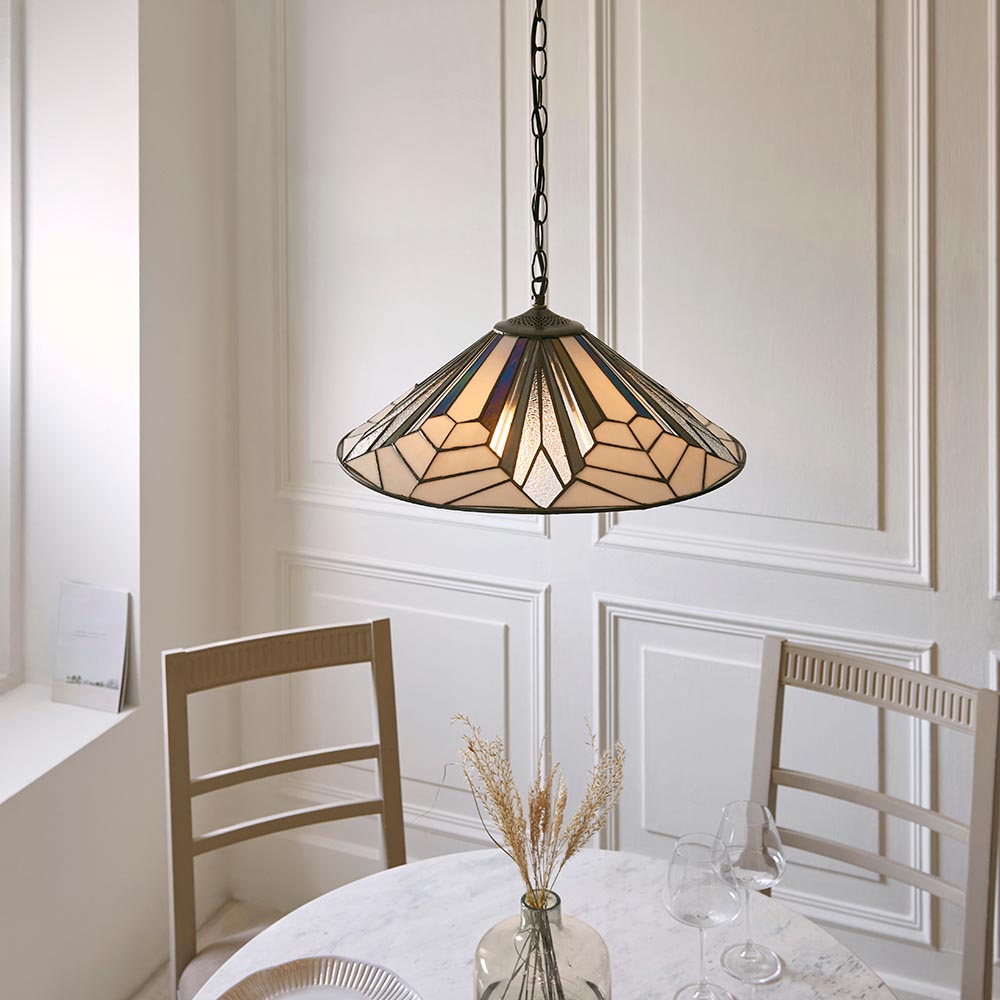 Anqing Tiffany Glass Pendant Ceiling Light In Satin Black