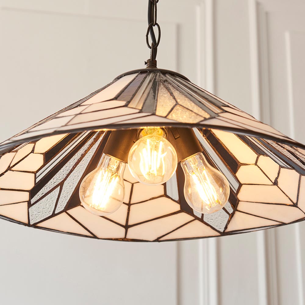Anqing Tiffany Glass Pendant Ceiling Light In Satin Black